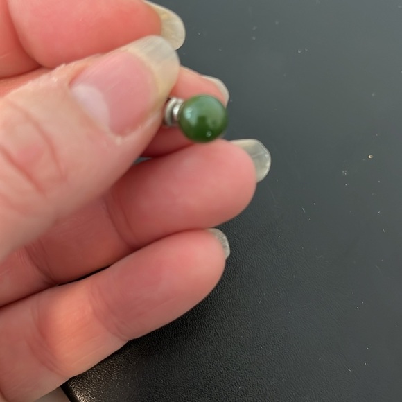 Dark Jade Green Ball with studs silver post - Picture 3 of 4